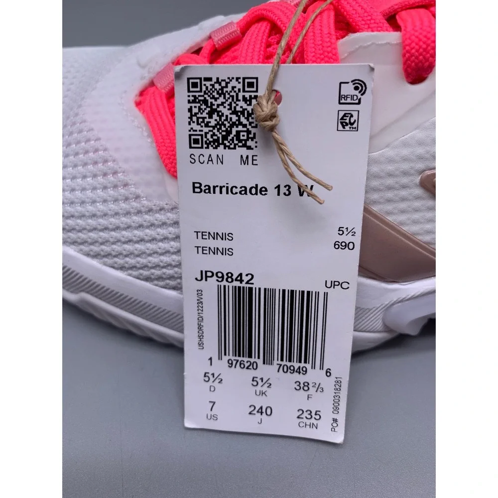 Adidas Barricade 13 W White Pink Tennis Shoes JP9842 Women's Sz 7 NWT